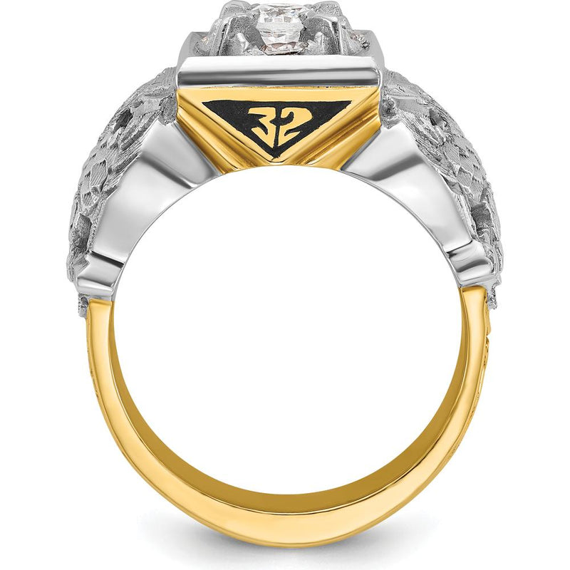 14K Two-Tone Men's Masonic Scottish Rite Ring with Polished and Textur ...