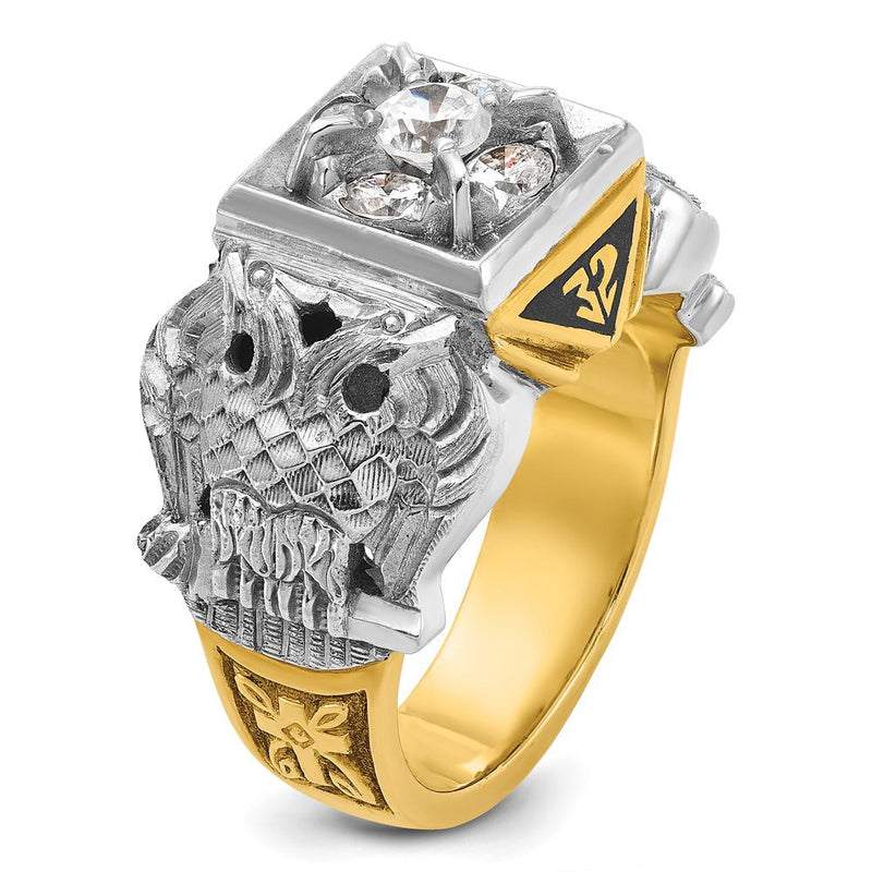 14K Two-Tone Men's Masonic Scottish Rite Ring with Polished and Textur ...