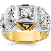 14K Two-Tone Men's Masonic Shriner's Ring with Black Enamel Double Eagle and Round Diamond - 0.50 Carat