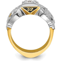 14K Two-Tone Men's Masonic Shriner's Ring with Black Enamel Double Eagle and Round Diamond - 0.50 Carat