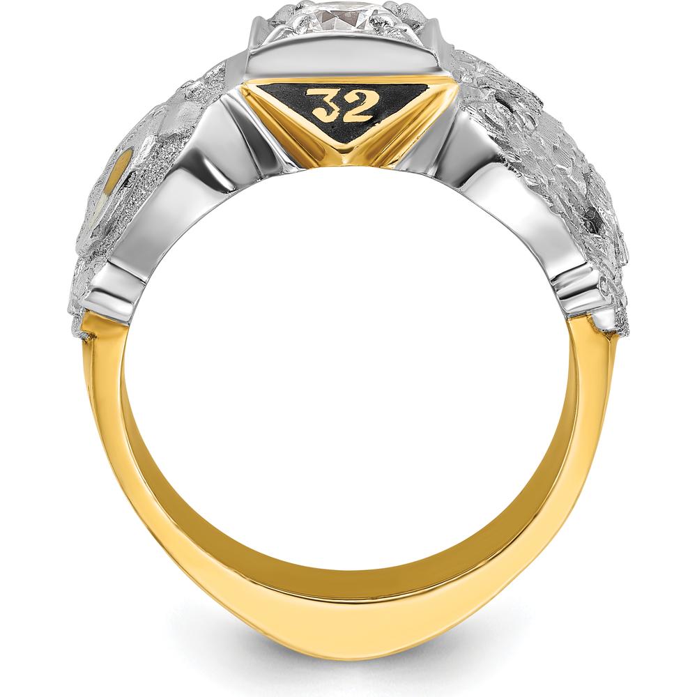 14K Two-Tone Men's Masonic Shriner's Ring with Black Enamel Double Eagle and Round Diamond - 0.50 Carat