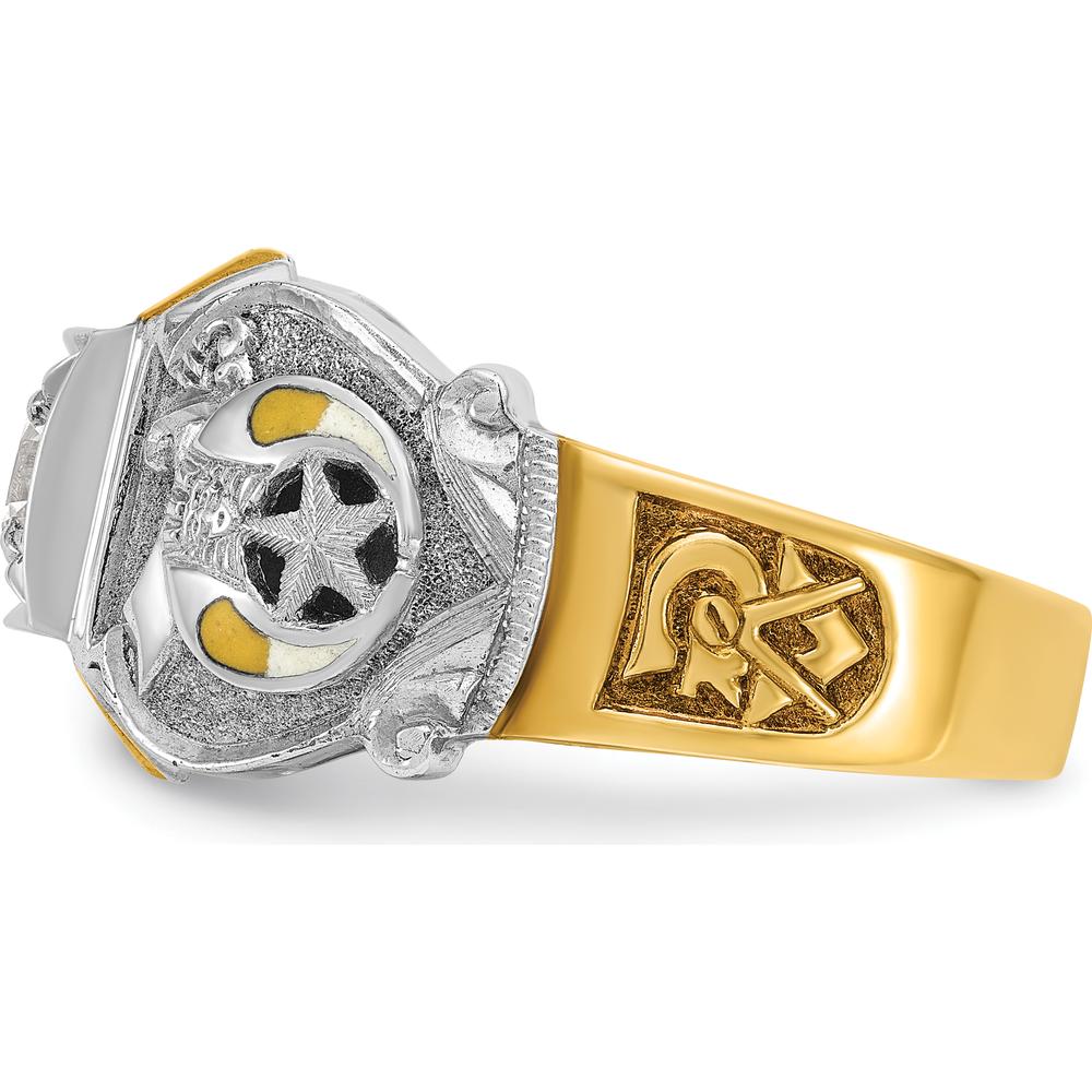 14K Two-Tone Men's Masonic Shriner's Ring with Black Enamel Double Eagle and Round Diamond - 0.50 Carat