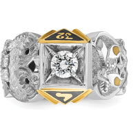 14K Two-Tone Men's Masonic Shriner's Ring with Black Enamel Double Eagle and Round Diamond - 0.50 Carat