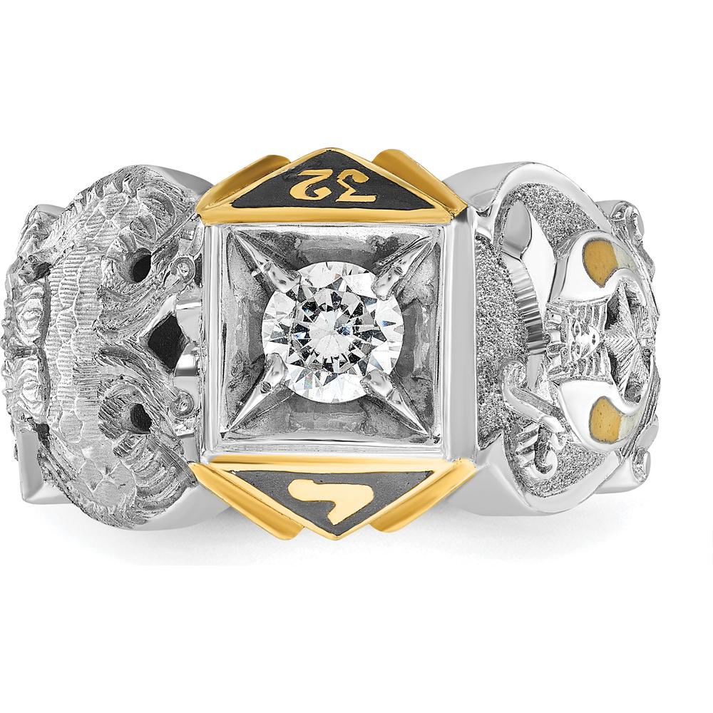 14K Two-Tone Men's Masonic Shriner's Ring with Black Enamel Double Eagle and Round Diamond - 0.50 Carat