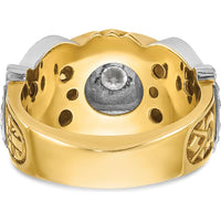 14K Two-Tone Men's Masonic Shriner's Ring with Black Enamel Double Eagle and Round Diamond - 0.50 Carat