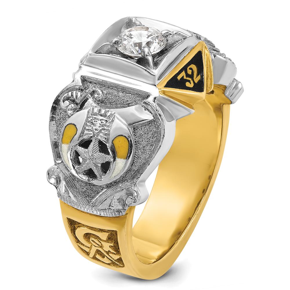 14K Two-Tone Men's Masonic Shriner's Ring with Black Enamel Double Eagle and Round Diamond - 0.50 Carat