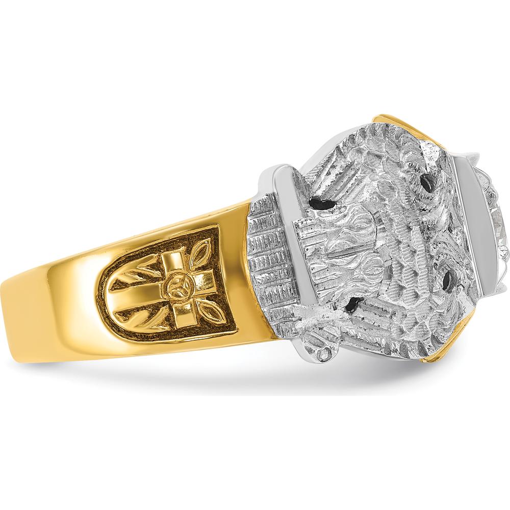 14K Two-Tone Men's Masonic Shriner's Ring with Black Enamel Double Eagle and Round Diamond - 0.50 Carat