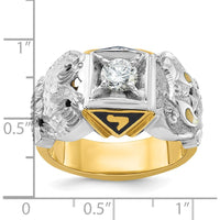 14K Two-Tone Men's Masonic Shriner's Ring with Black Enamel Double Eagle and Round Diamond - 0.50 Carat