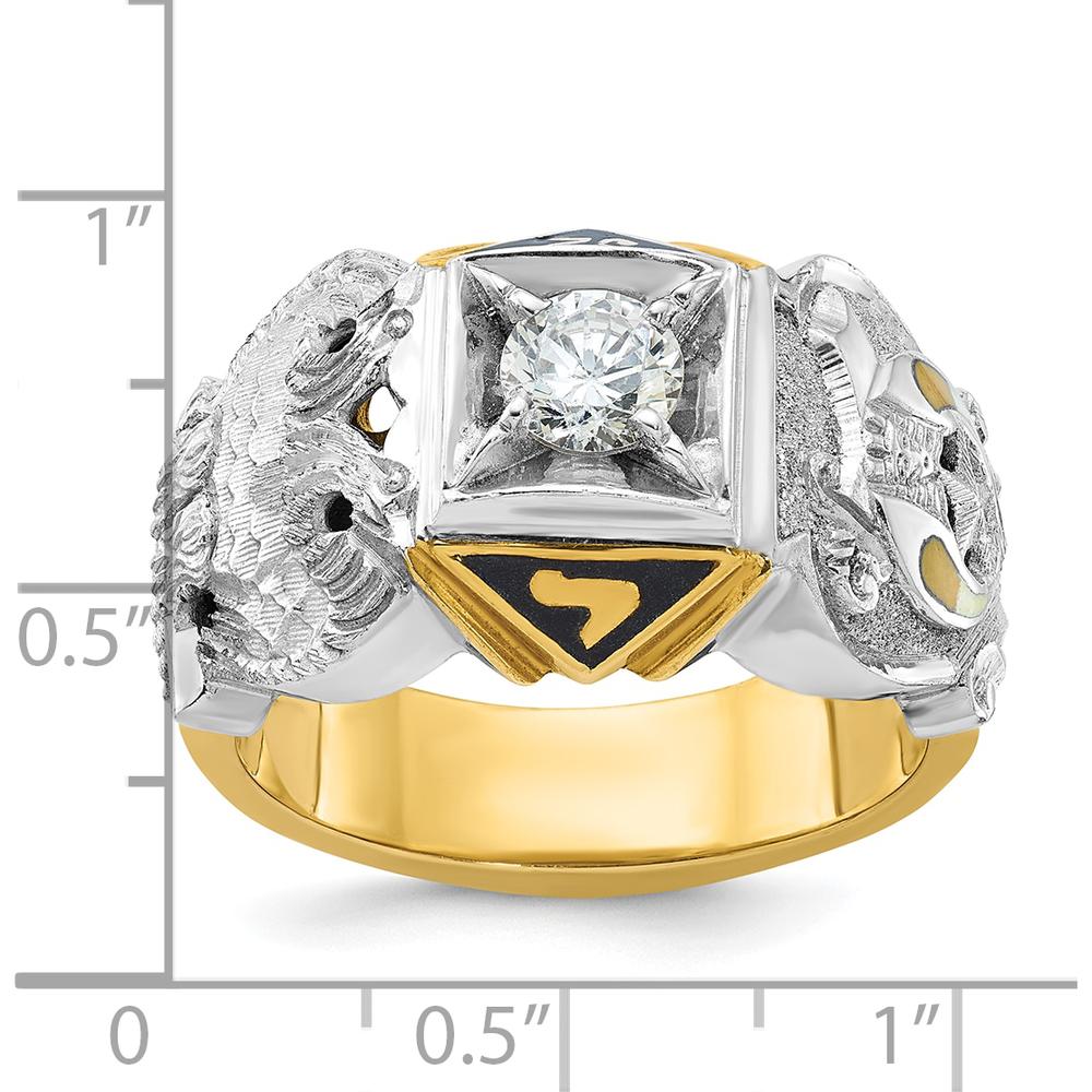 14K Two-Tone Men's Masonic Shriner's Ring with Black Enamel Double Eagle and Round Diamond - 0.50 Carat