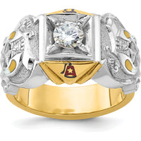 14K Two-Tone Men's Masonic Shriner's Ring with Multi-Color Enamel and Round Diamond - 0.50 Carat
