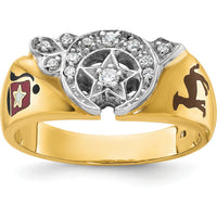 14K Two-Tone Men's Masonic Shriner's Ring with Multi-Color Enamel and Round Diamond Accents - 0.07 Carat Total Diamond Weight