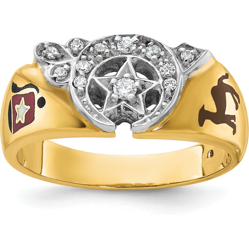 14K Two-Tone Men's Masonic Shriner's Ring with Multi-Color Enamel and Round Diamond Accents - 0.07 Carat Total Diamond Weight