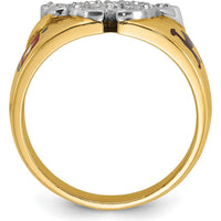 14K Two-Tone Men's Masonic Shriner's Ring with Multi-Color Enamel and Round Diamond Accents - 0.07 Carat Total Diamond Weight