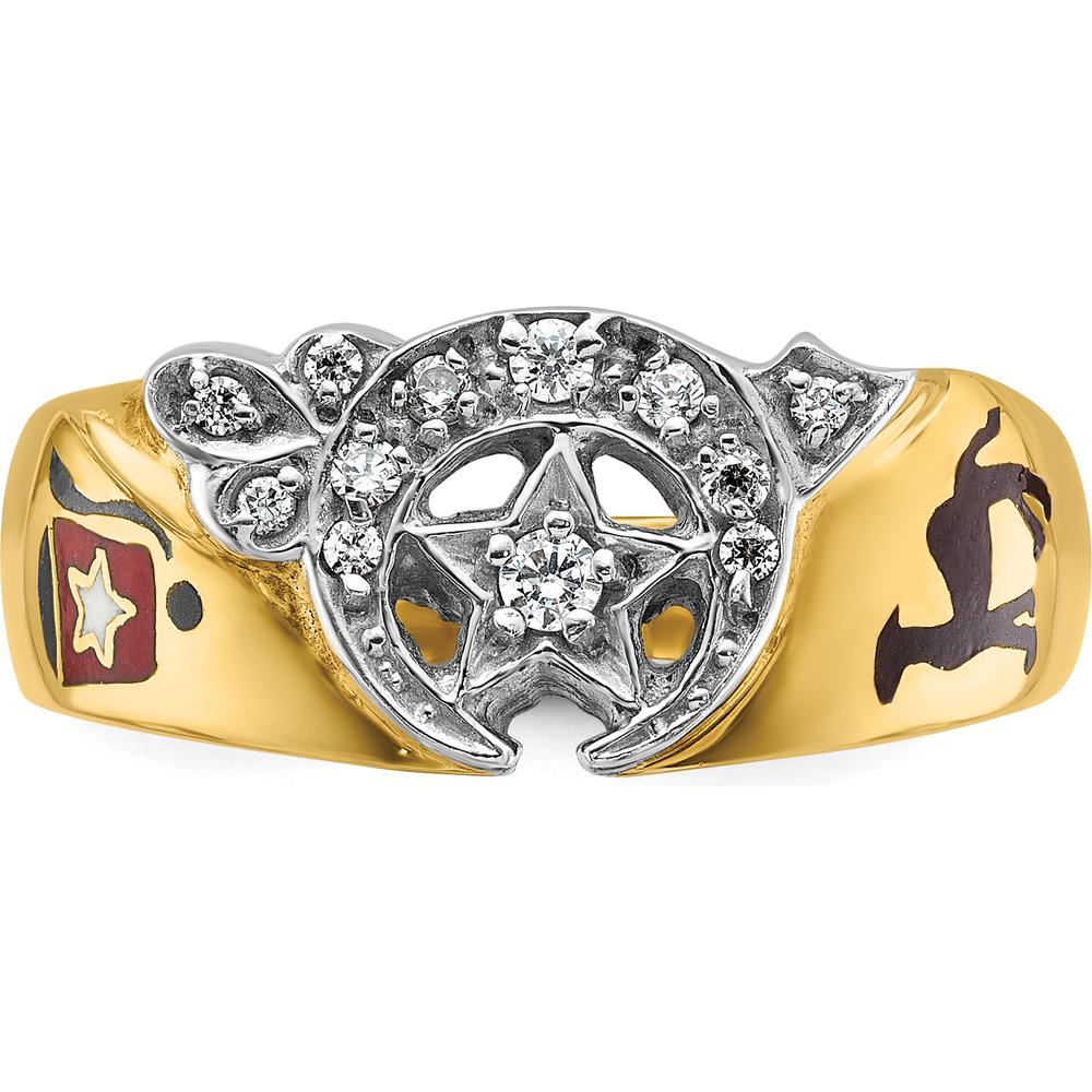 14K Two-Tone Men's Masonic Shriner's Ring with Multi-Color Enamel and Round Diamond Accents - 0.07 Carat Total Diamond Weight