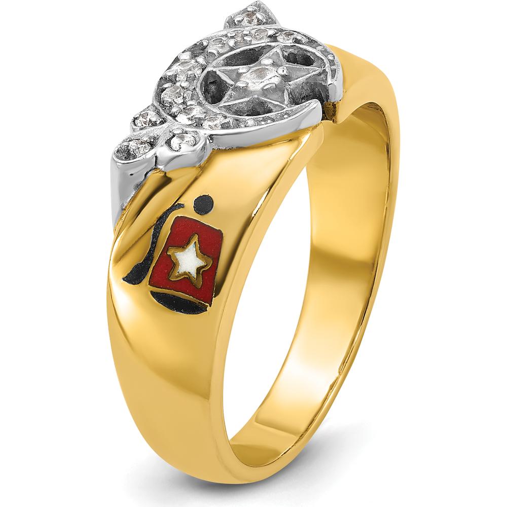 14K Two-Tone Men's Masonic Shriner's Ring with Multi-Color Enamel and Round Diamond Accents - 0.07 Carat Total Diamond Weight
