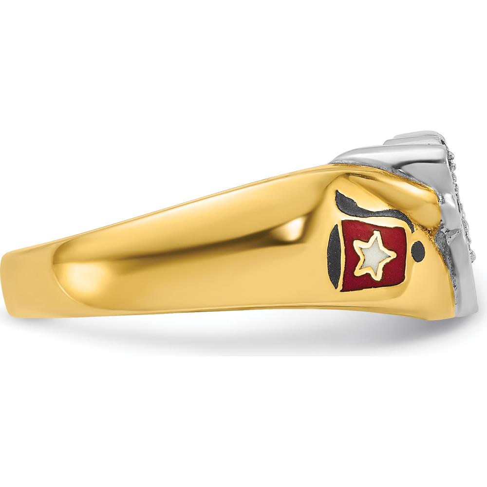 14K Two-Tone Men's Masonic Shriner's Ring with Multi-Color Enamel and Round Diamond Accents - 0.07 Carat Total Diamond Weight