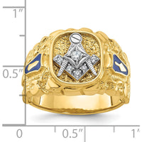 14K Two-Tone Men's Nugget Textured Masonic Ring with Round Diamonds - 0.06 Carats Total Diamond Weight by IBGoodman