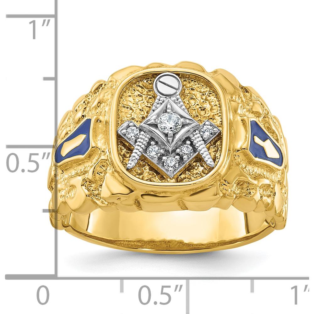 14K Two-Tone Men's Nugget Textured Masonic Ring with Round Diamonds - 0.06 Carats Total Diamond Weight by IBGoodman