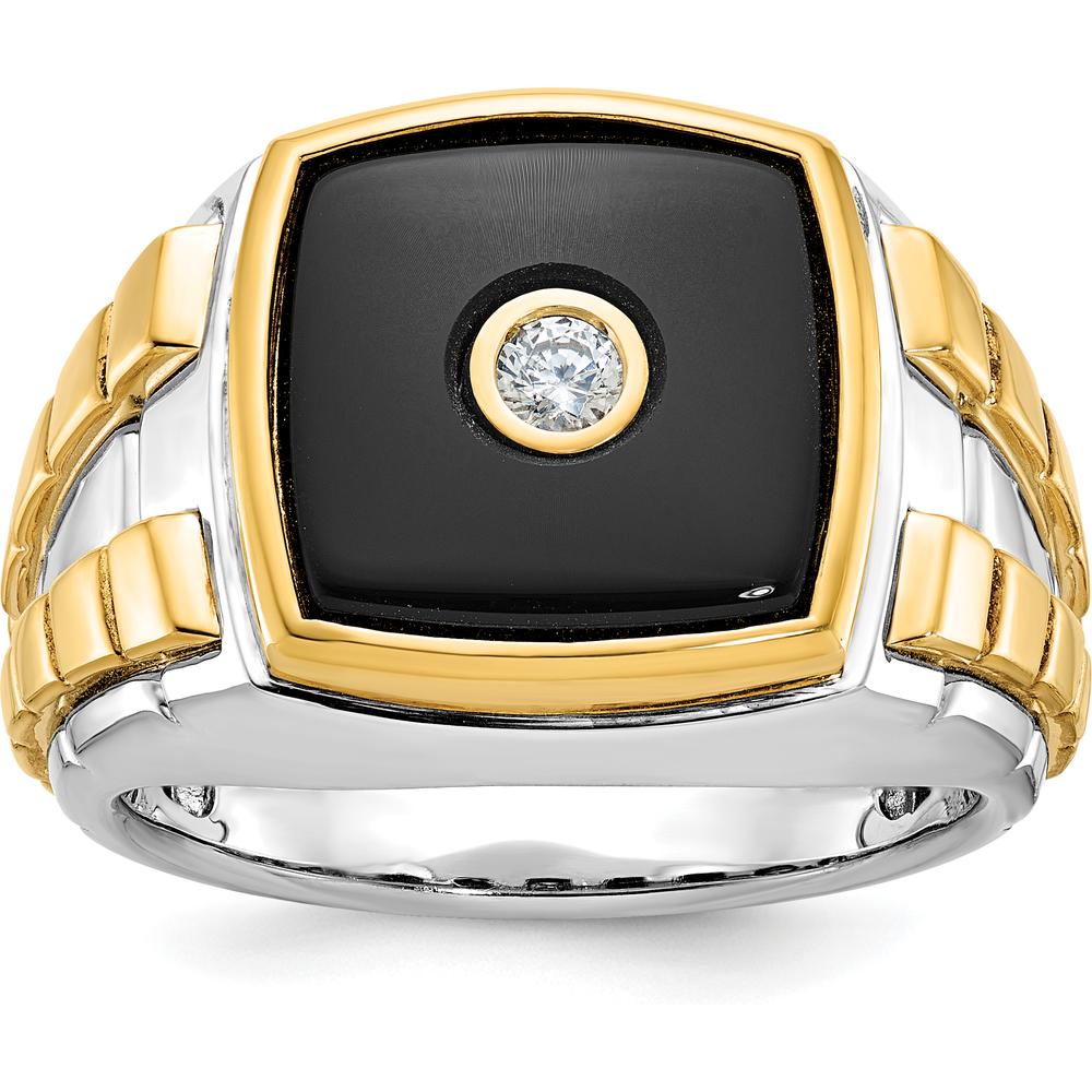 14K Two-Tone Men's Onyx and 1/10 Carat Round Diamond Ring - 0.10 Carats Diamond Total Weight by IBGoodman