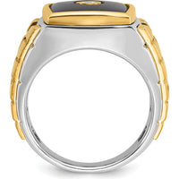 14K Two-Tone Men's Onyx and 1/10 Carat Round Diamond Ring - 0.10 Carats Diamond Total Weight by IBGoodman