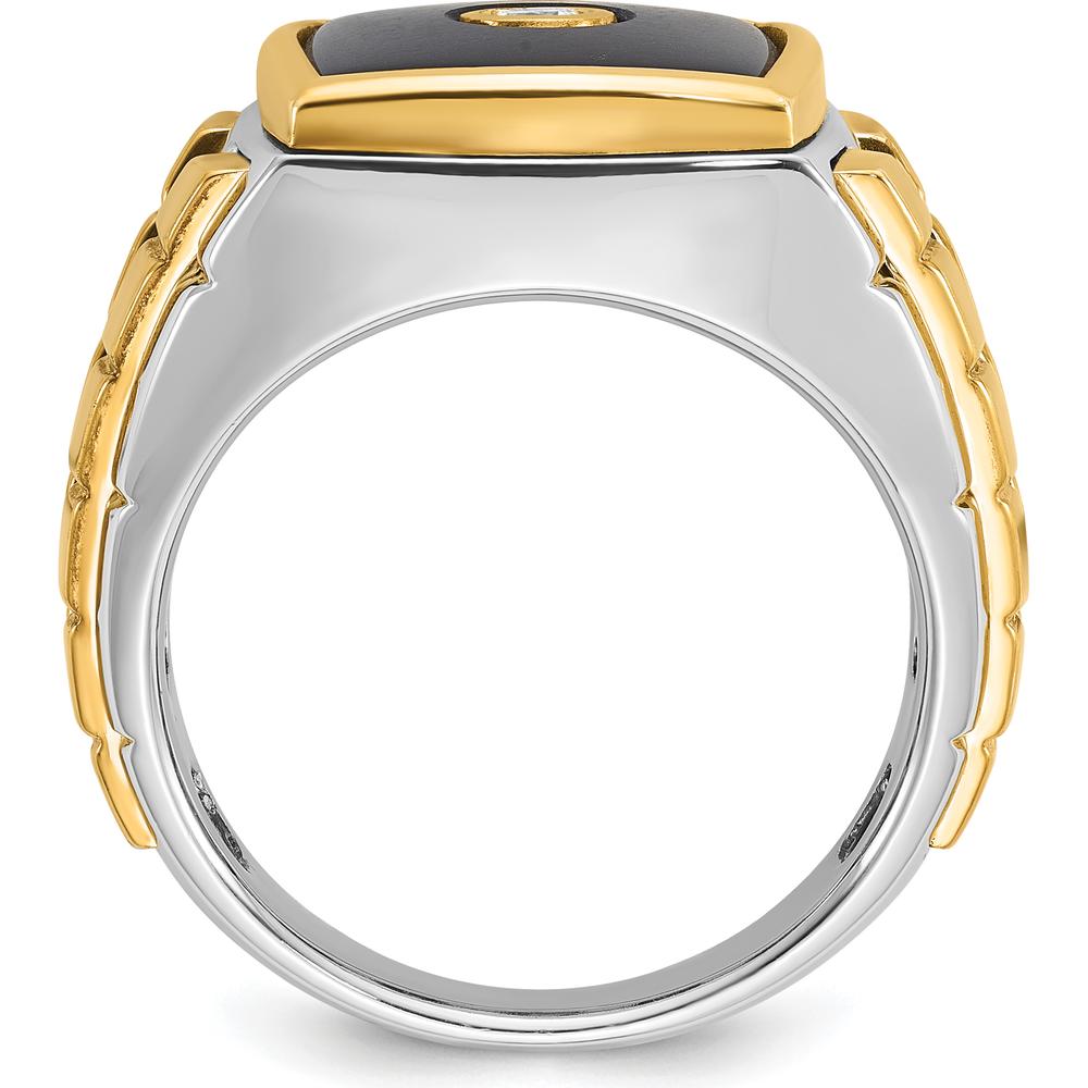 14K Two-Tone Men's Onyx and 1/10 Carat Round Diamond Ring - 0.10 Carats Diamond Total Weight by IBGoodman
