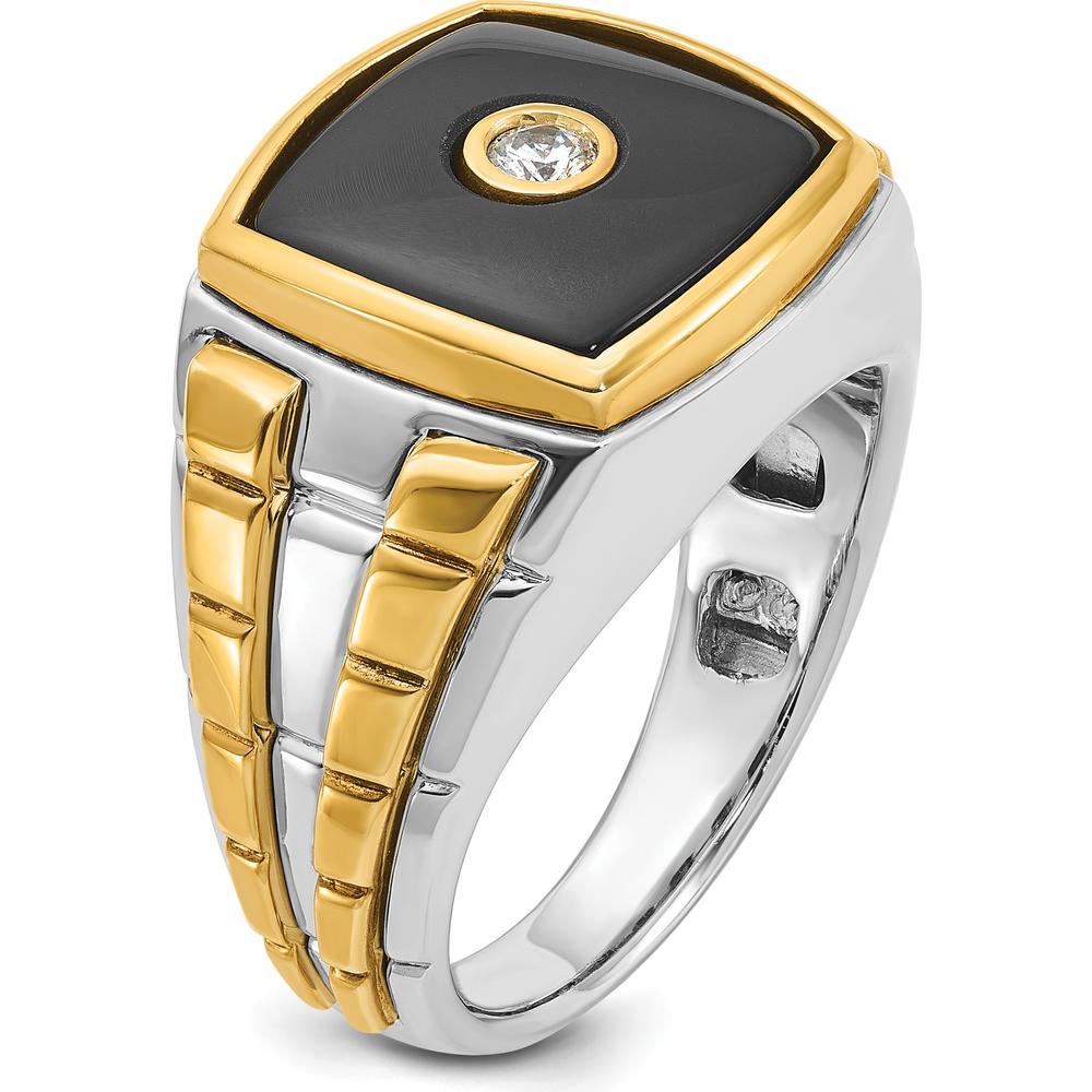 14K Two-Tone Men's Onyx and 1/10 Carat Round Diamond Ring - 0.10 Carats Diamond Total Weight by IBGoodman