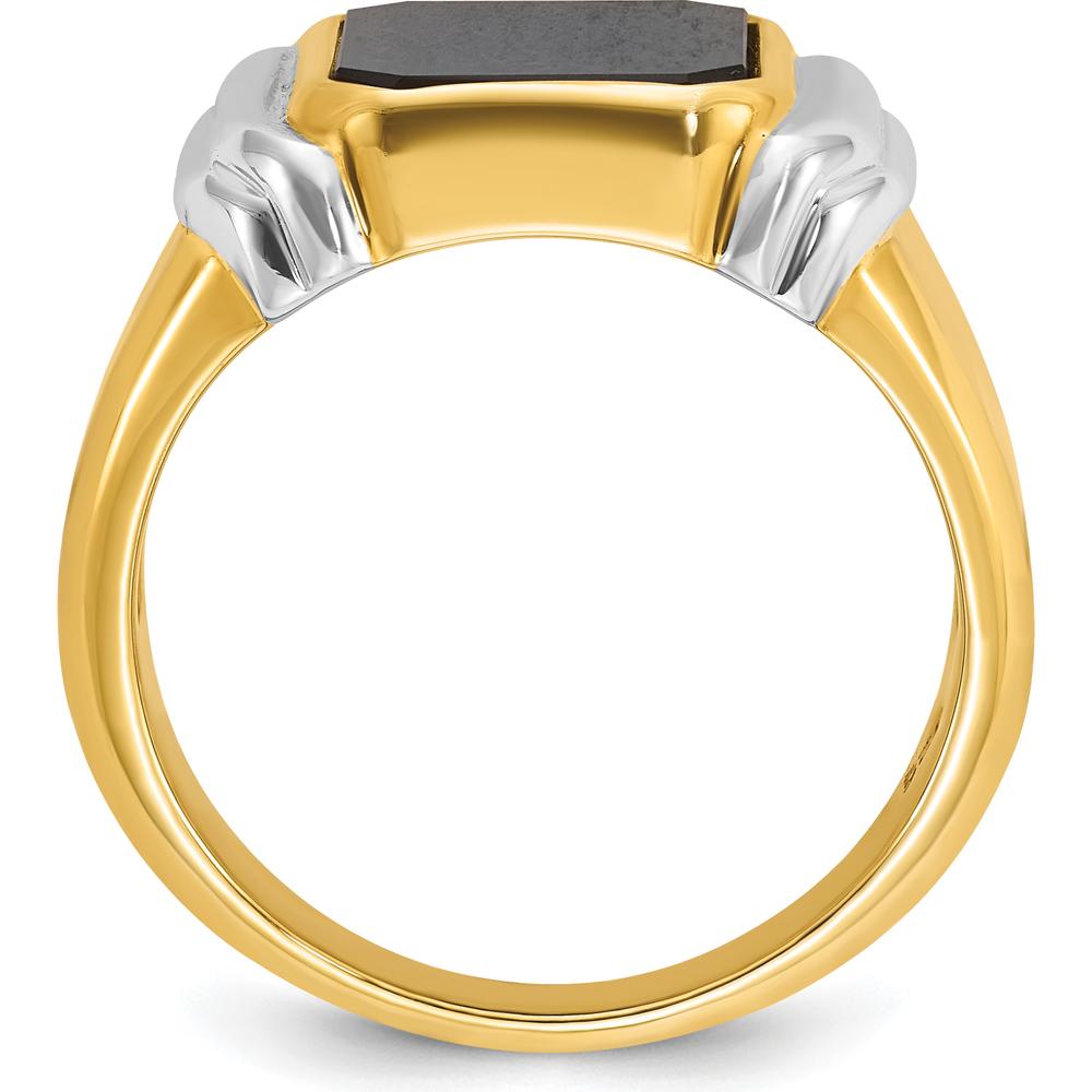 14K Two-Tone Men's Onyx Ring with Emerald Cut Black Onyx - 12x10mm by IBGoodman