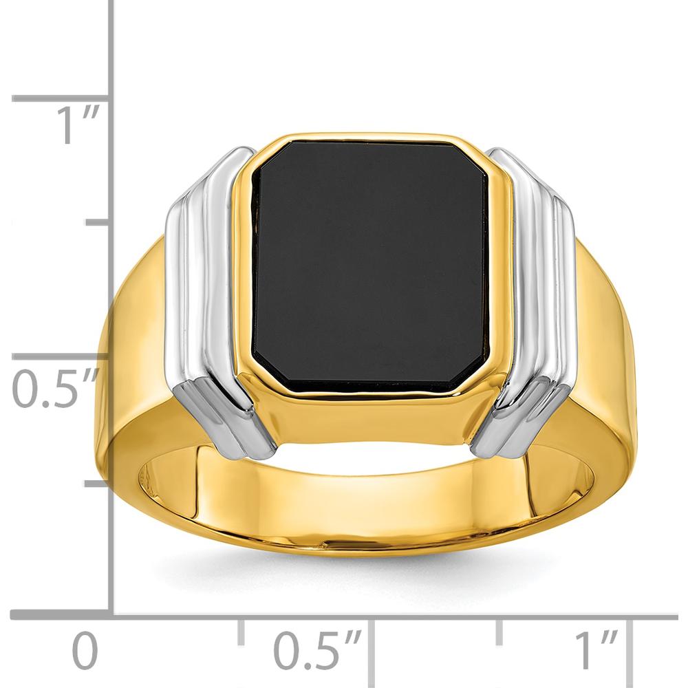 14K Two-Tone Men's Onyx Ring with Emerald Cut Black Onyx - 12x10mm by IBGoodman