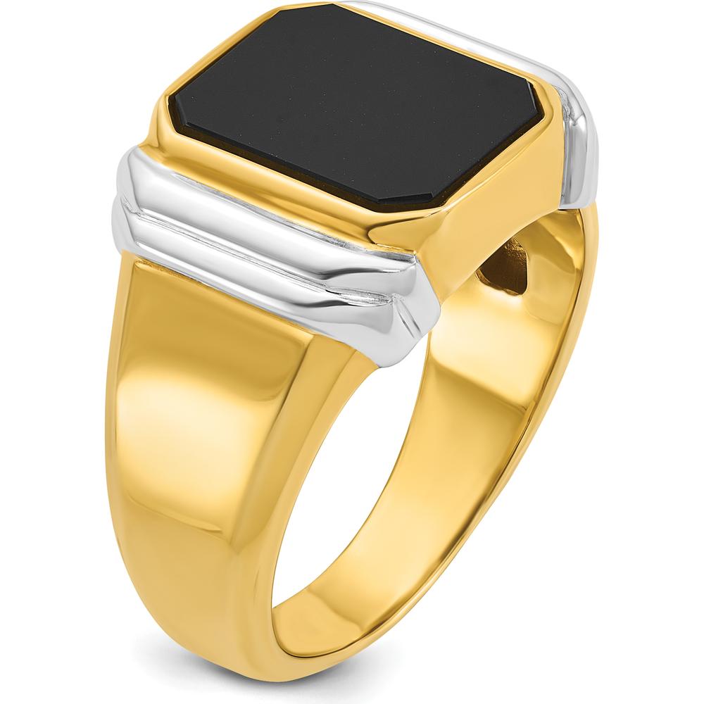 14K Two-Tone Men's Onyx Ring with Emerald Cut Black Onyx - 12x10mm by IBGoodman