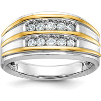 14K Two-Tone Men's Polished 2-Row Ring with Diamond Accents by IBGoodman