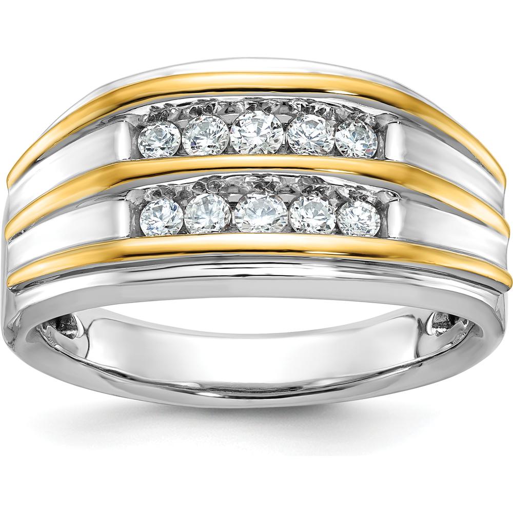 14K Two-Tone Men's Polished 2-Row Ring with Diamond Accents by IBGoodman