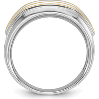 14K Two-Tone Men's Polished 2-Row Ring with Diamond Accents by IBGoodman