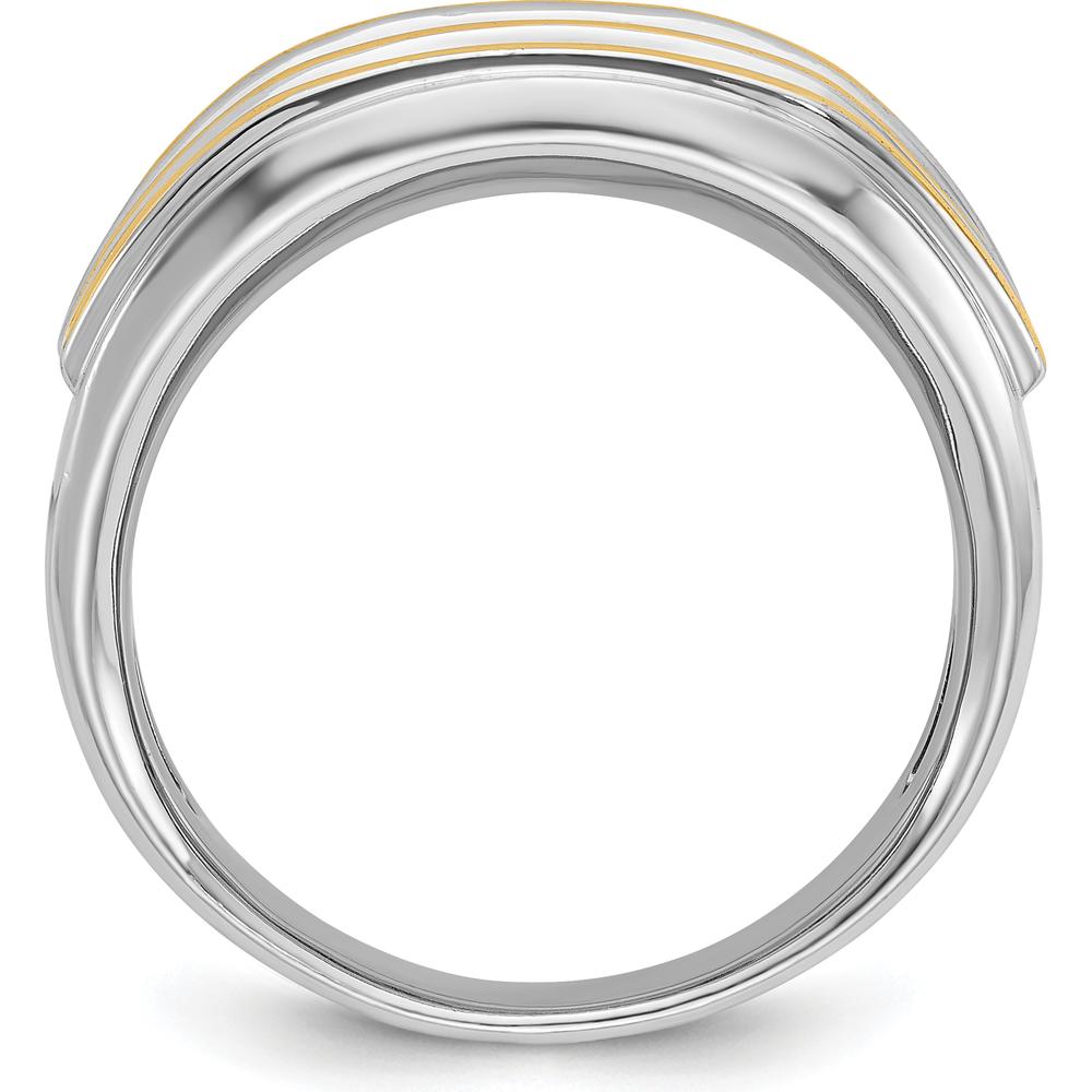 14K Two-Tone Men's Polished 2-Row Ring with Diamond Accents by IBGoodman