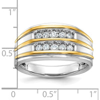 14K Two-Tone Men's Polished 2-Row Ring with Diamond Accents by IBGoodman