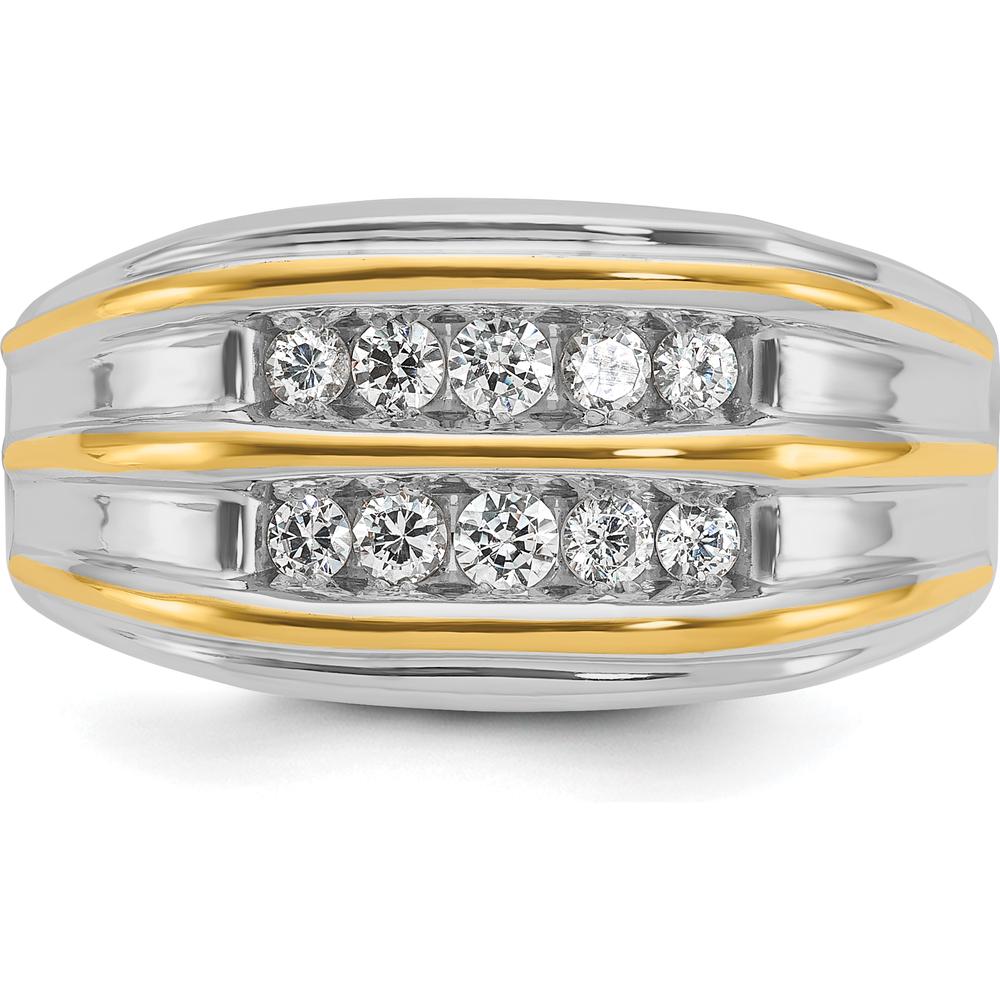 14K Two-Tone Men's Polished 2-Row Ring with Diamond Accents by IBGoodman