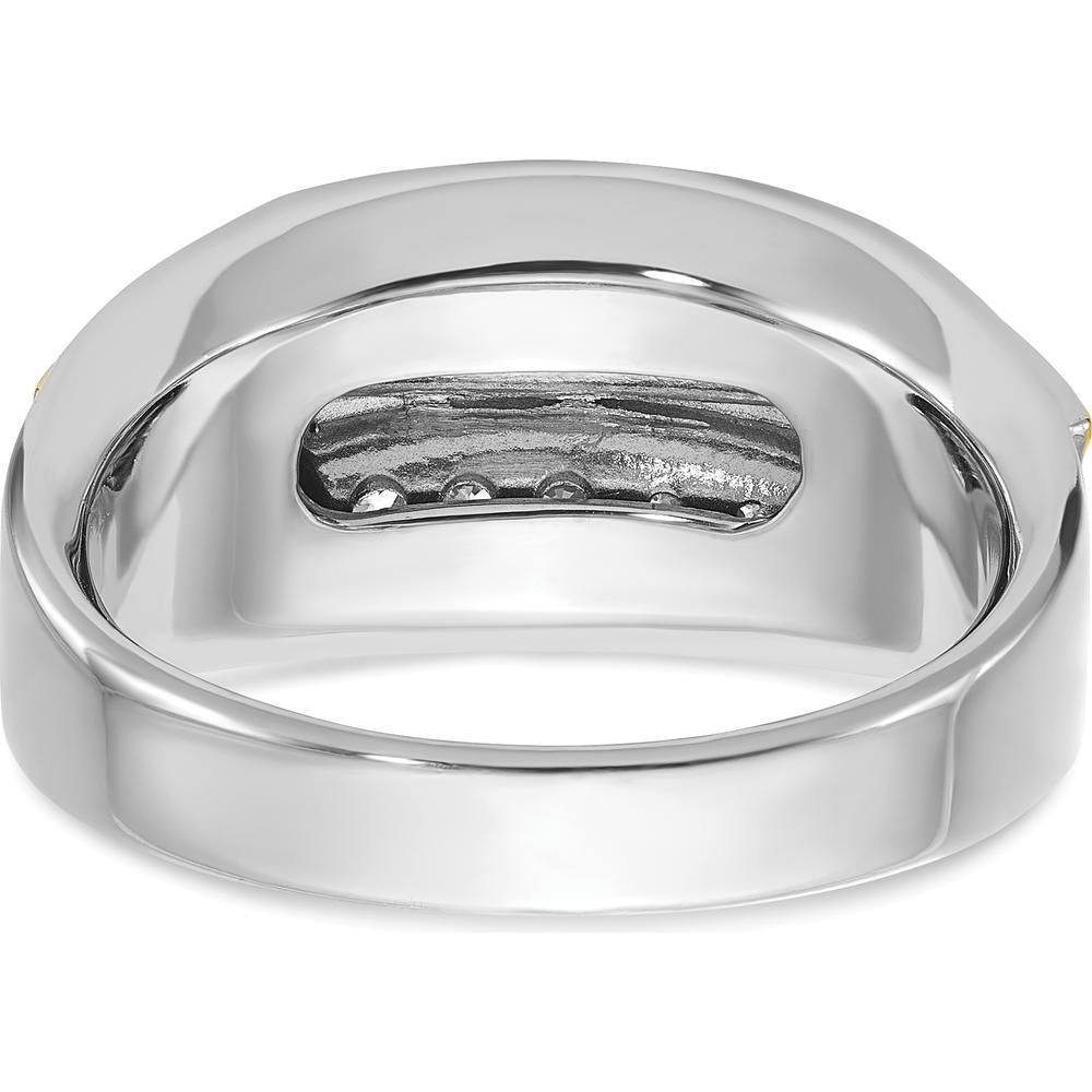 14K Two-Tone Men's Polished 2-Row Ring with Diamond Accents by IBGoodman