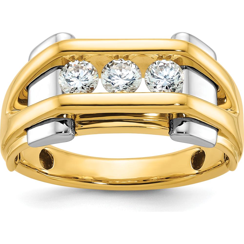 14K Two-Tone Men's Polished 3-Stone 1/2 Carat AA Quality Diamond Ring - 0.17 Carats Total Diamond Weight by IBGoodman