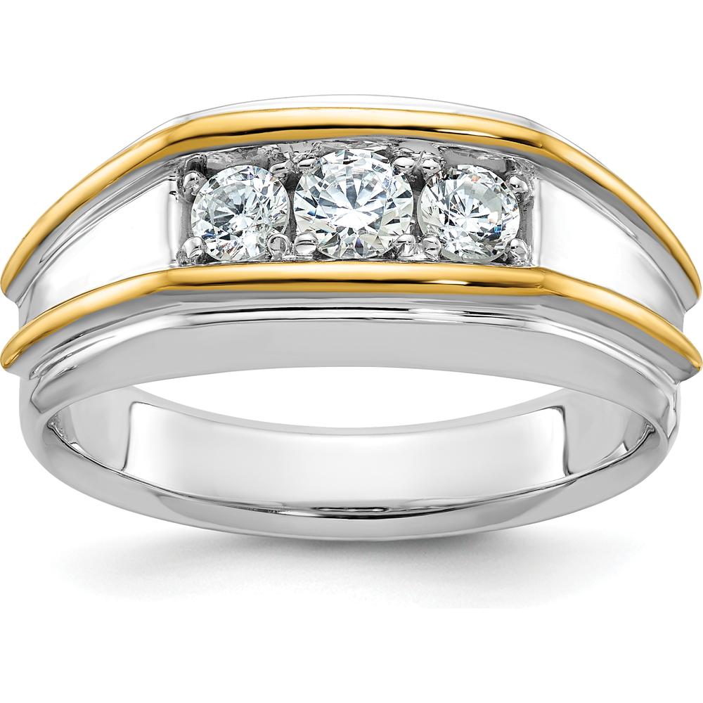 14K Two-Tone Men's Polished 3-Stone Ring Mounting by IBGoodman