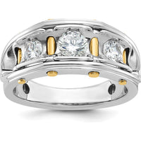 14K Two-Tone Men's Polished 3-Stone Round Diamond Ring - 1.00 Carats Total Diamond Weight by IBGoodman