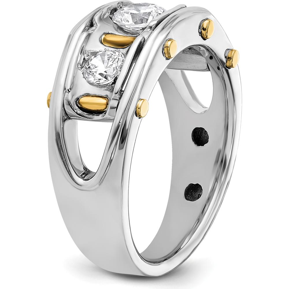 14K Two-Tone Men's Polished 3-Stone Round Diamond Ring - 1.00 Carats Total Diamond Weight by IBGoodman