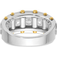 14K Two-Tone Men's Polished 5-Stone Diamond Ring with Faceted Round Diamonds - 1.00 Carats Total Diamond Weight by IBGoodman