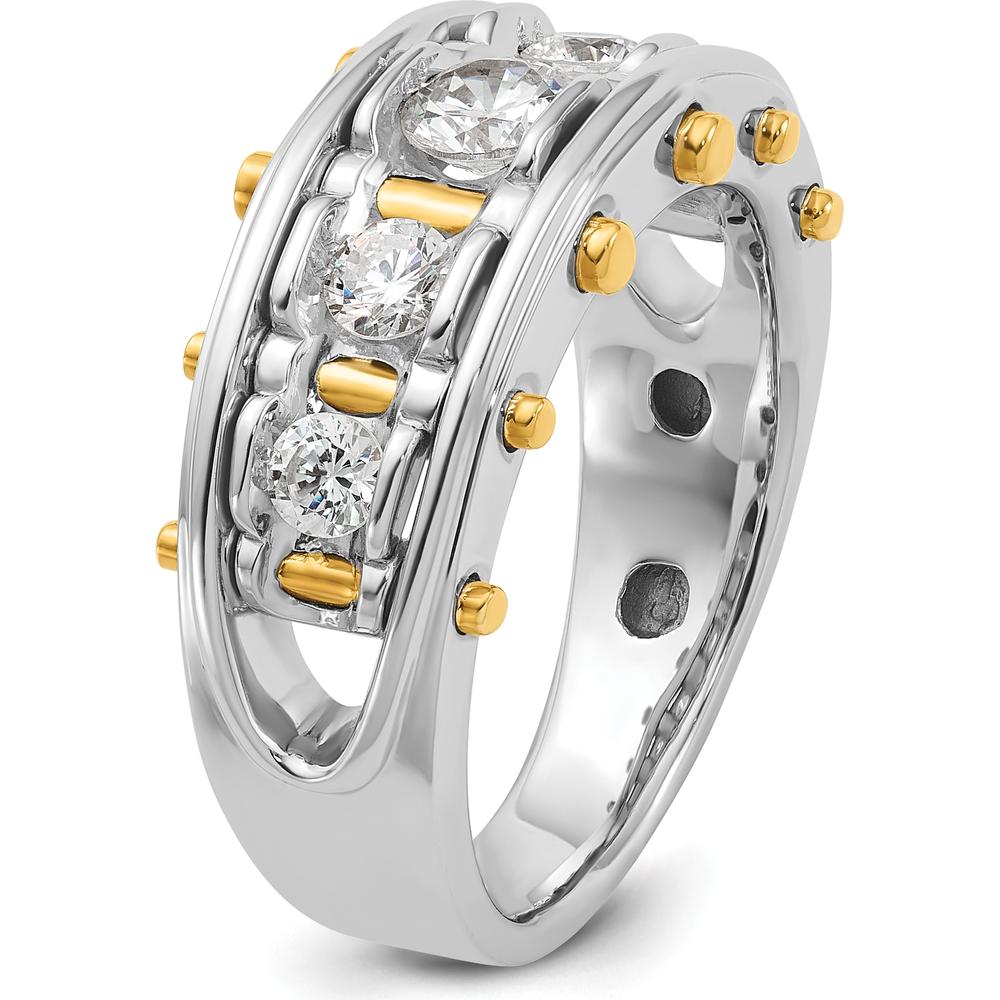 14K Two-Tone Men's Polished 5-Stone Diamond Ring with Faceted Round Diamonds - 1.00 Carats Total Diamond Weight by IBGoodman