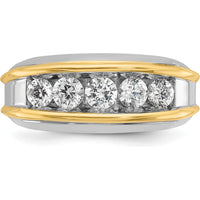 14K Two-Tone Men's Polished 5-Stone Diamond Ring with Round Faceted Diamonds - 1.0 Carats Total Diamond Weight by IBGoodman