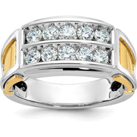 14K Two-Tone Men's Polished and Cut-Out 2-Row 1 Carat AA Quality Diamond Ring by IBGoodman