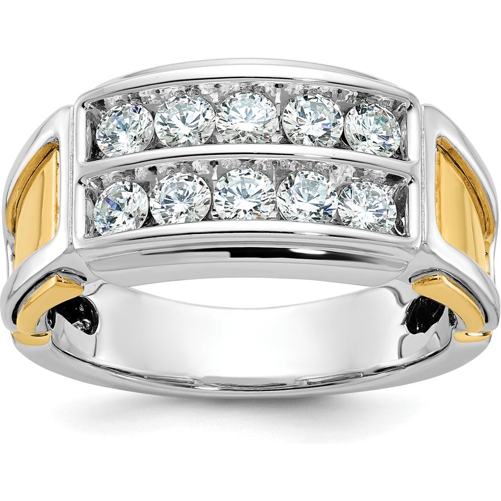 14K Two-Tone Men's Polished and Cut-Out 2-Row 1 Carat AA Quality Diamond Ring by IBGoodman