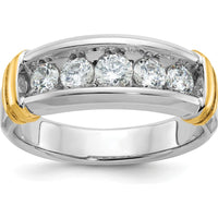 14K Two-Tone Men's Polished and Grooved 5-Stone Diamond Ring - 1.00 Carats Total Diamond Weight by IBGoodman