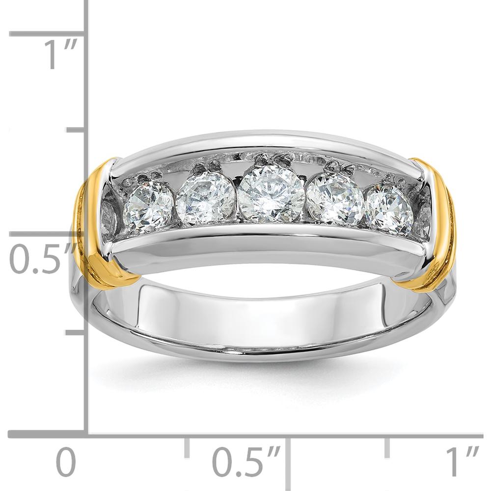 14K Two-Tone Men's Polished and Grooved 5-Stone Diamond Ring - 1.00 Carats Total Diamond Weight by IBGoodman
