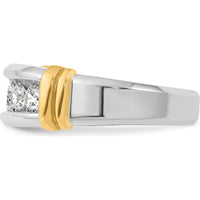 14K Two-Tone Men's Polished and Grooved 5-Stone Diamond Ring - 1.00 Carats Total Diamond Weight by IBGoodman
