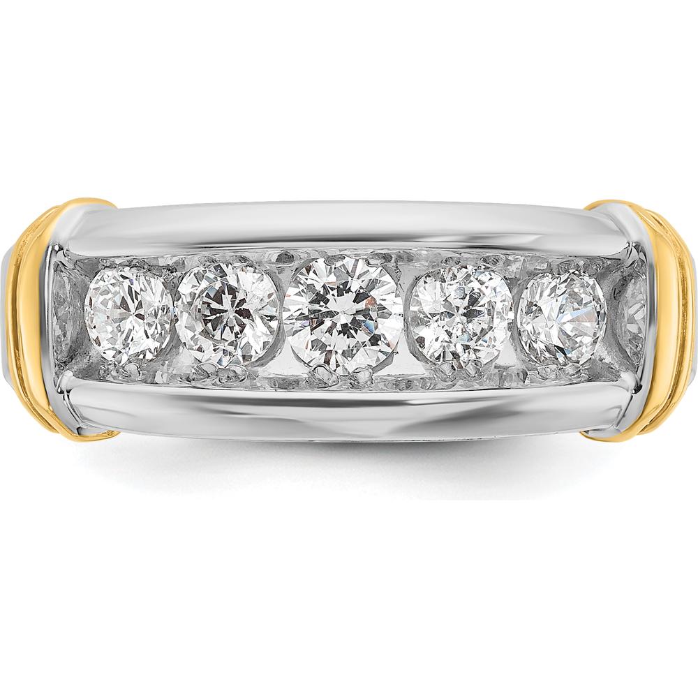 14K Two-Tone Men's Polished and Grooved 5-Stone Diamond Ring - 1.00 Carats Total Diamond Weight by IBGoodman