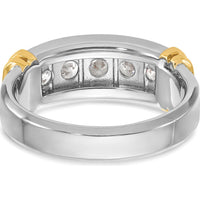 14K Two-Tone Men's Polished and Grooved 5-Stone Diamond Ring - 1.00 Carats Total Diamond Weight by IBGoodman